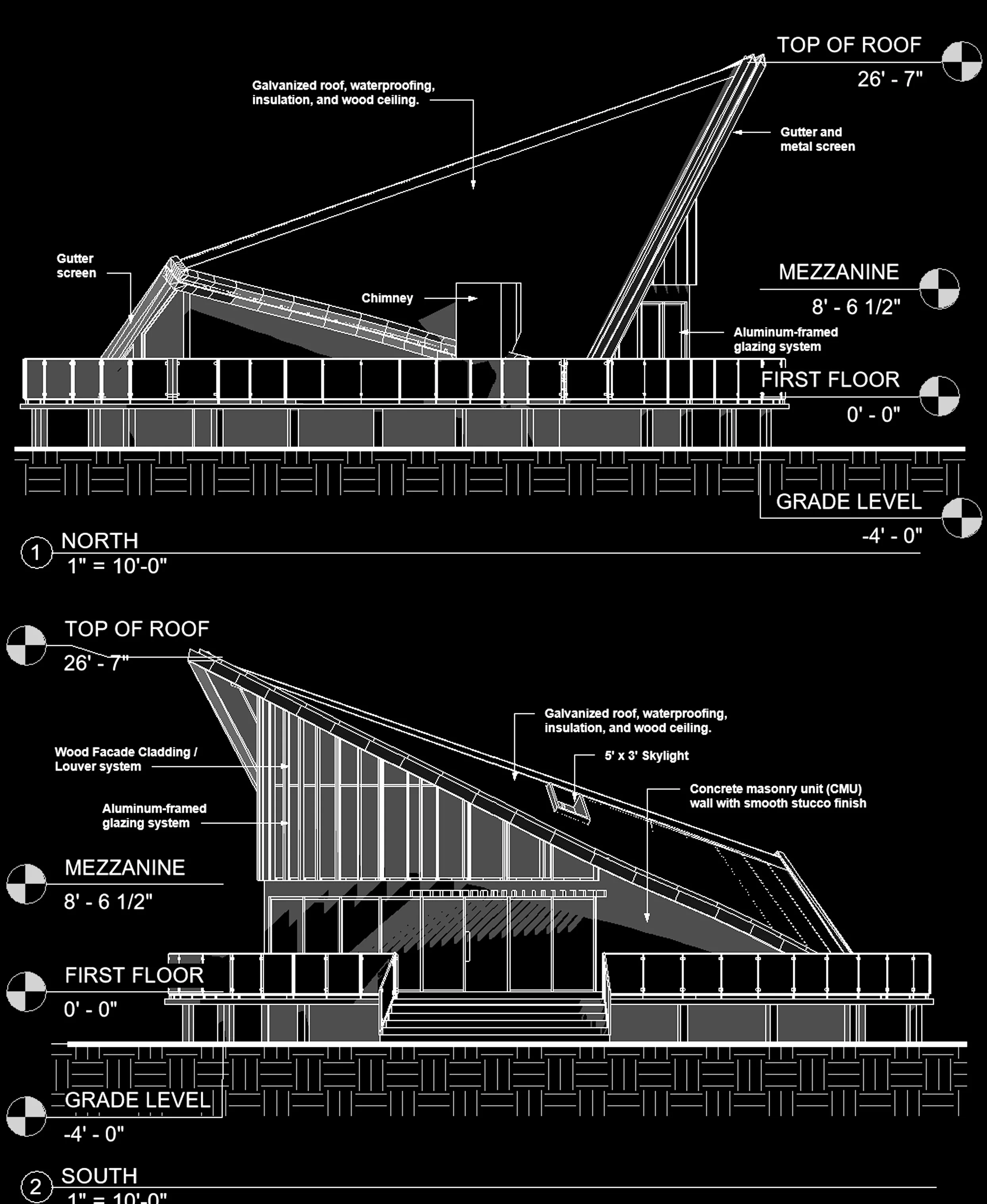 1-Bedroom Skylight Cabin elevation drawings