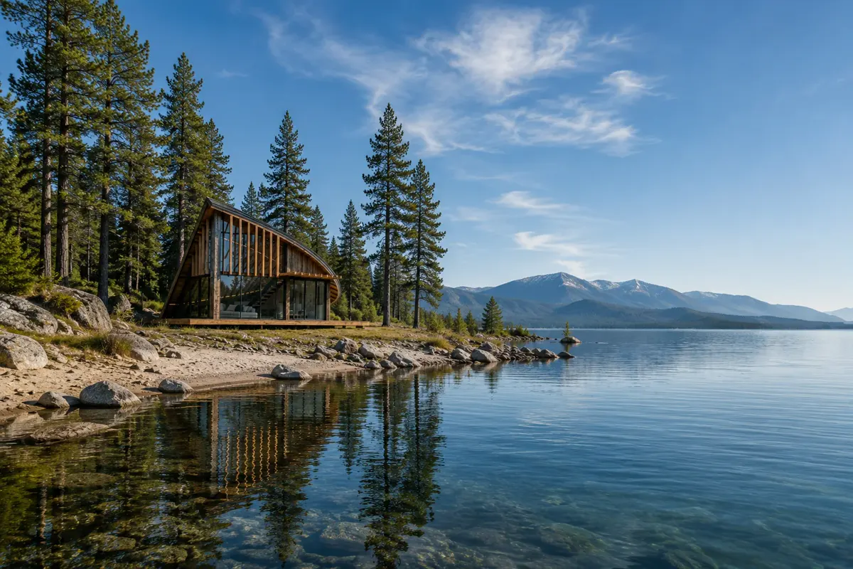 Skylight Cabin wide lakeside view