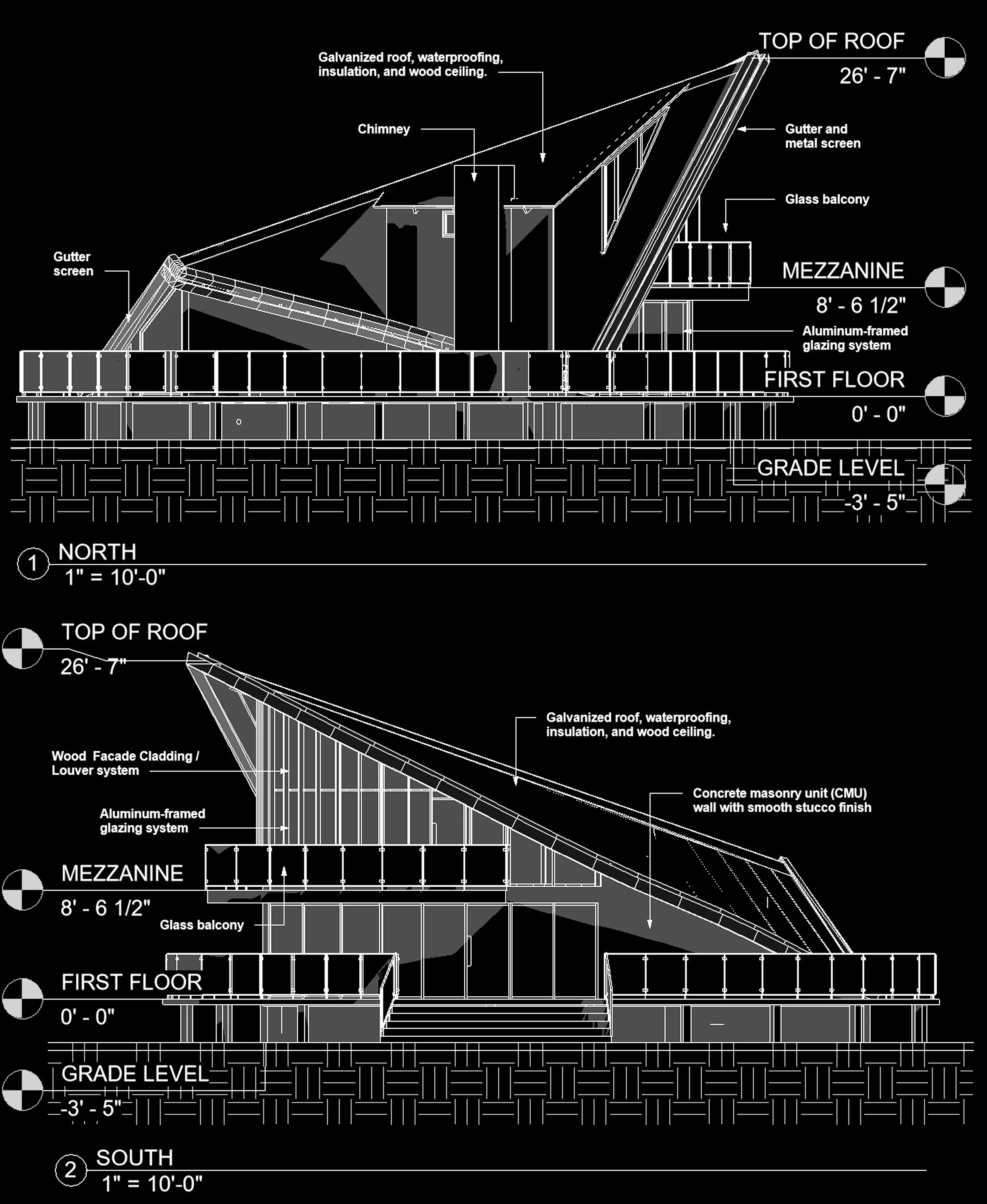 2-Bedroom Skylight Cabin elevation drawings