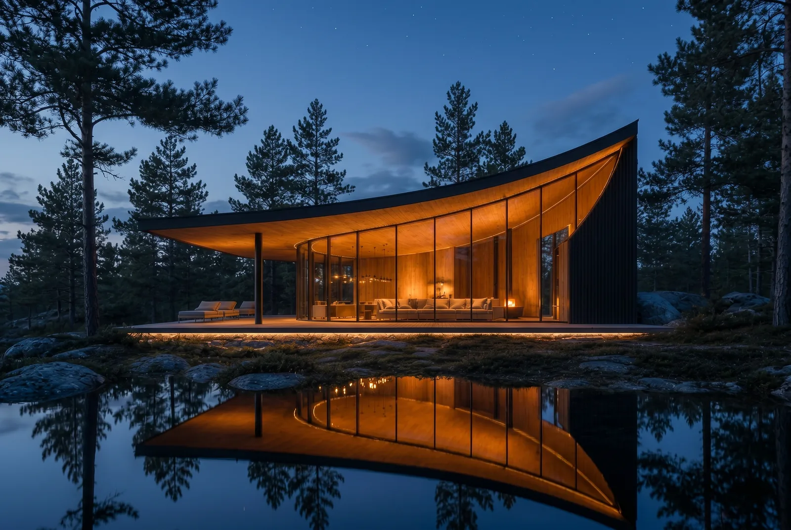 Arc Cabin: curved-roof retreat at the lake