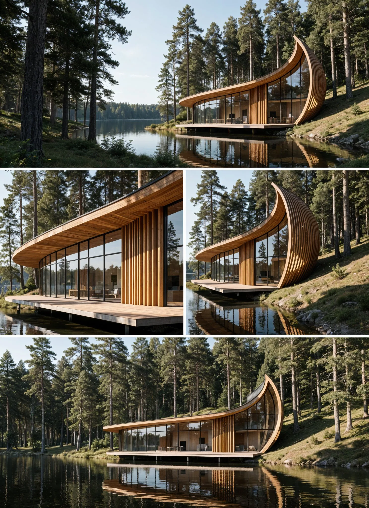 Wave Cabin: curved-roof retreat at the lake
